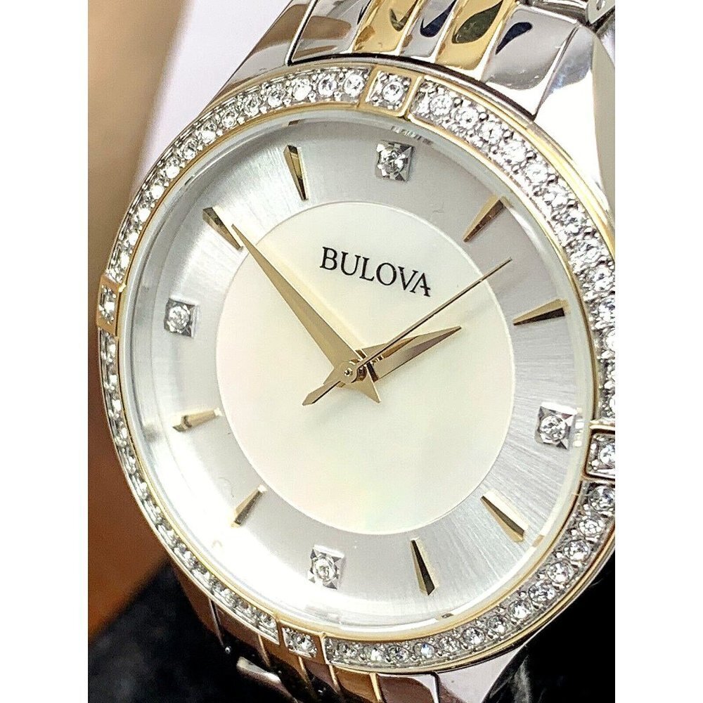 Bulova Women's Watch 98L273 Mother of Pearl Dial Crystal Accent Two Tone